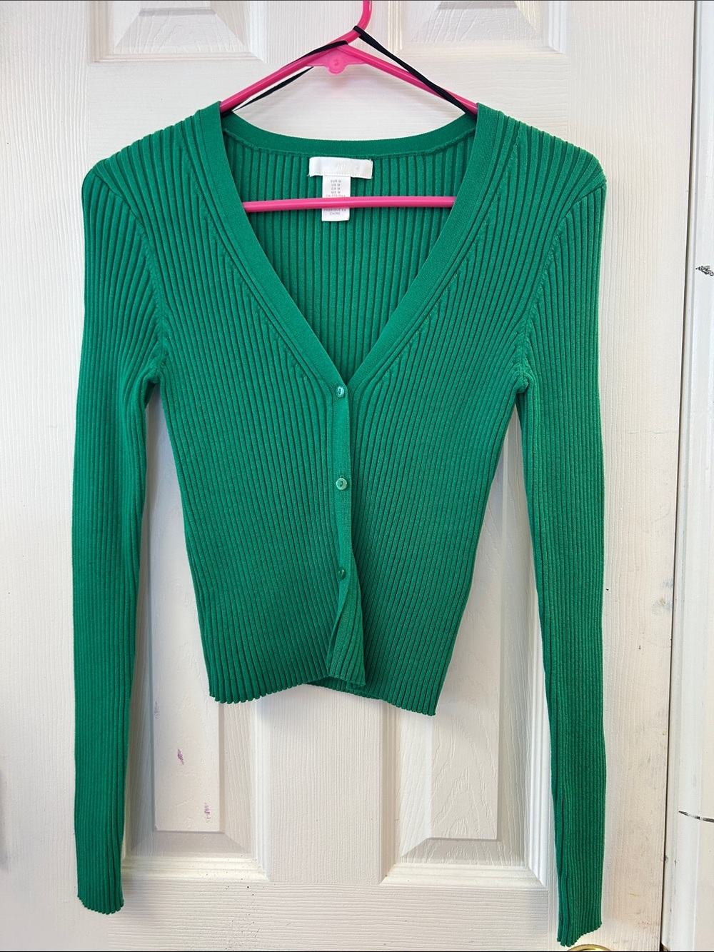 H&M Emerald Green Ribbed V-Neck Cardigan